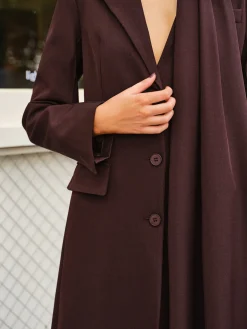V-Neck Split Trench Coat With Scarf