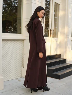 V-Neck Split Trench Coat With Scarf