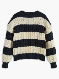 V-Neck Striped Cable Sweater