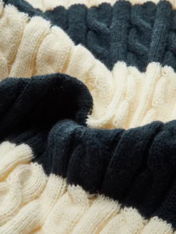 V-Neck Striped Cable Sweater