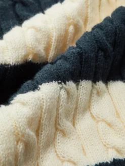 V-Neck Striped Cable Sweater