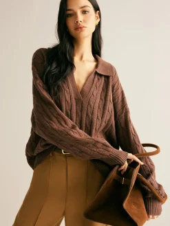 V-Neck Twist Lapel Sweater