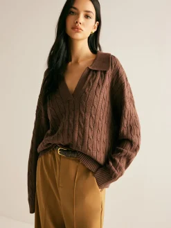 V-Neck Twist Lapel Sweater
