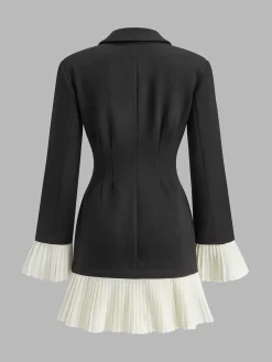 V-Neck Two-Tone Pleated Button Dress