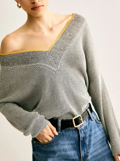 V-Neck Two-Tone Rib Knit Top