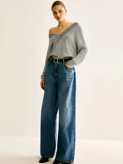 V-Neck Two-Tone Rib Knit Top
