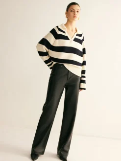 V-Neck Two-Tone Striped Polo Sweater