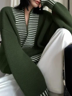 V-Neck Two-Tone Striped Sweater