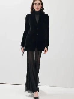 V-Neck Velvet Button Blazer