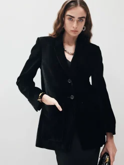 V-Neck Velvet Button Blazer