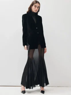 V-Neck Velvet Button Blazer