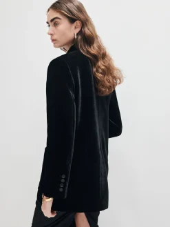 V-Neck Velvet Button Blazer