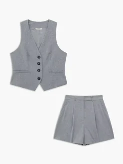 V-neck Woven Fabric Casual Shorts Set