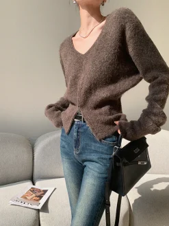 V-Neck Zipper Design Sweater