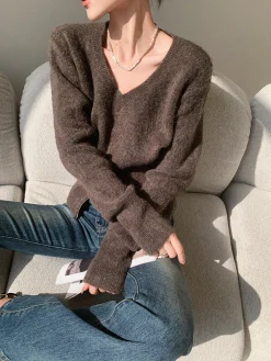 V-Neck Zipper Design Sweater
