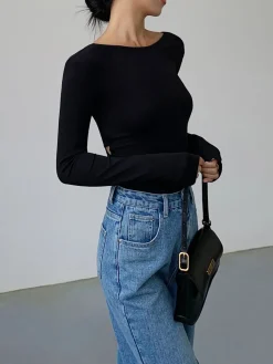 V-Shape Open Back Long Sleeve Shirt