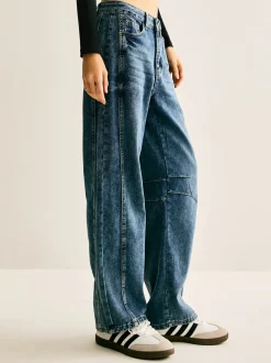 Washed Denim Scimitar Jeans
