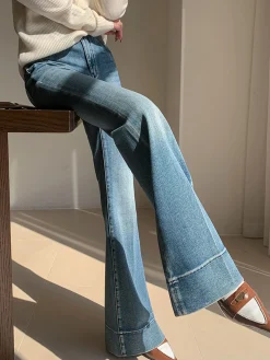 Washed Slim Draped Denim Pants