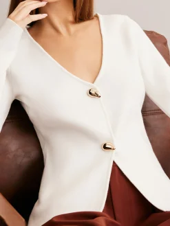 Waterdrop-Button V-Neck Cardigan