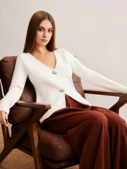 Waterdrop-Button V-Neck Cardigan