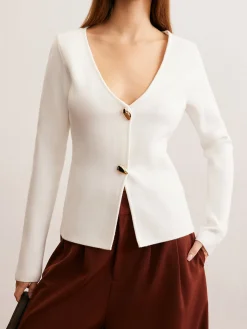 Waterdrop-Button V-Neck Cardigan