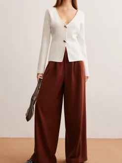 Waterdrop-Button V-Neck Cardigan