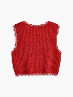 Wave Trim Breasted Sweater Vest