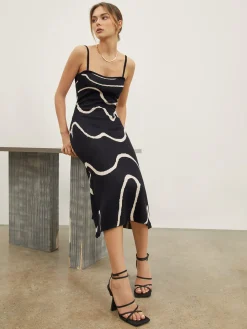 Wavy Print Strap Midi Dress