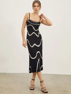 Wavy Print Strap Midi Dress