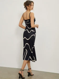 Wavy Print Strap Midi Dress