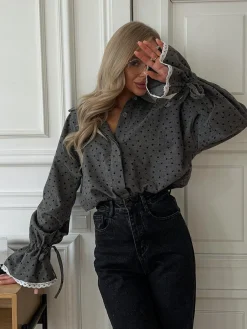 Women Heart Print Button Down Shirt