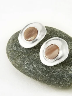 Wood Grain Silver Stud Earrings