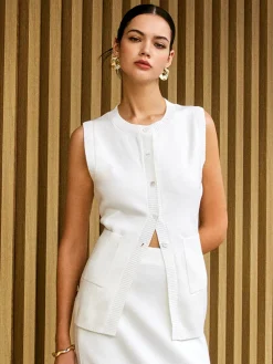 Wool Blends Knitted Split Button Skirt Set