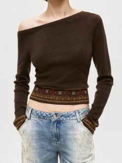 Wool-Blend Asymmetrical Crop Knit Top