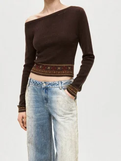 Wool-Blend Asymmetrical Crop Knit Top