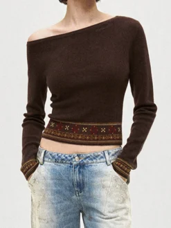 Wool-Blend Asymmetrical Crop Knit Top