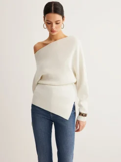 Wool-Blend Asymmetrical Neck Knit Top