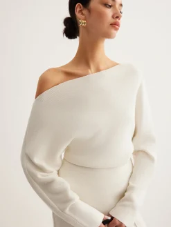 Wool-Blend Asymmetrical Neck Knit Top