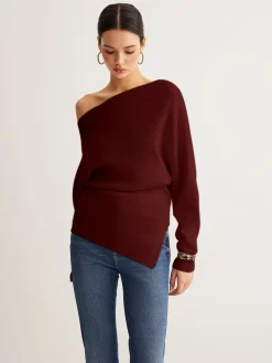 Wool-Blend Asymmetrical Neck Knit Top