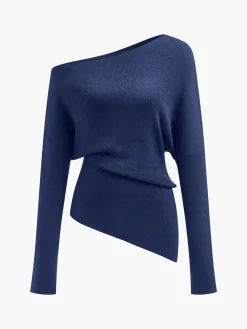 Wool-Blend Asymmetrical Neck Knit Top
