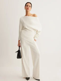Wool-Blend Asymmetrical Neck Knit Top