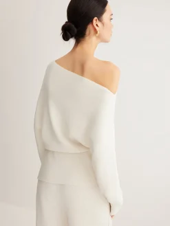 Wool-Blend Asymmetrical Neck Knit Top
