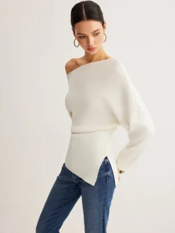 Wool-Blend Asymmetrical Neck Knit Top