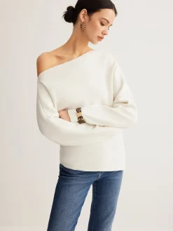 Wool-Blend Asymmetrical Neck Knit Top