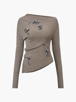 Wool-Blend Asymmetrical Sequins Knit Top
