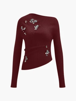 Wool-Blend Asymmetrical Sequins Knit Top