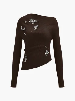 Wool-Blend Asymmetrical Sequins Knit Top