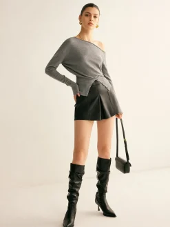 Wool-Blend Asymmetrical Slit Top
