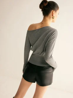 Wool-Blend Asymmetrical Slit Top
