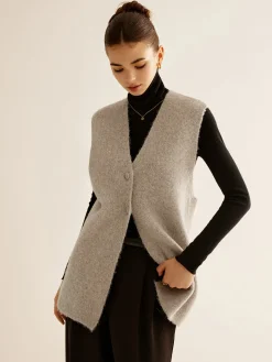 Wool-Blend Breasted Sweater Vest